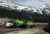 WP&YR - GE/MLW combination 95, 110, 100 at Fraser after arrival with 21 0800 Skagway - Fraser, Bombardier #114 is stabled with its works train