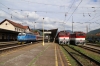 ZSSK 754004 (L) waits to depart Vrutky with Os7525 0919 Vrutky - Horna Stubna while ZSSK 754053 stands alongside and CD 150215 stands in the station